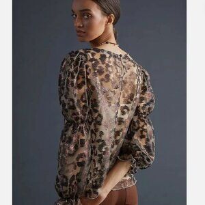 $120 NEW Anthropologie Eva Franco Sheer Leopard Top NWT